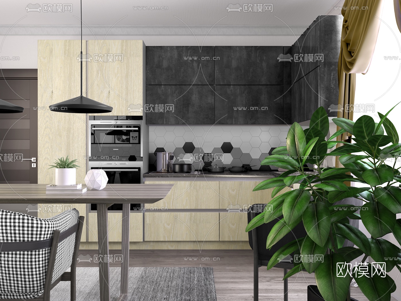 北欧橱柜餐桌椅组合3d模型下载