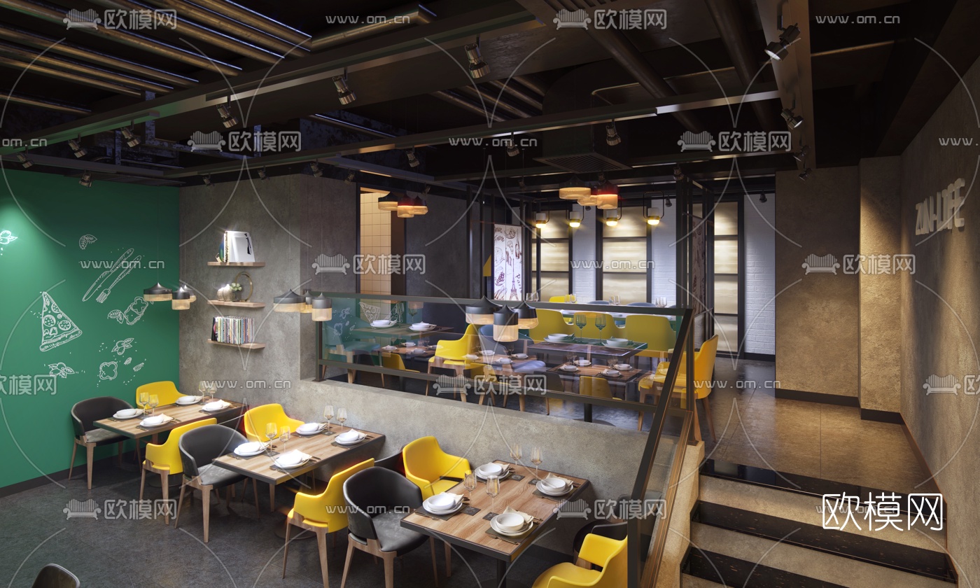 工业风牛排店3d模型