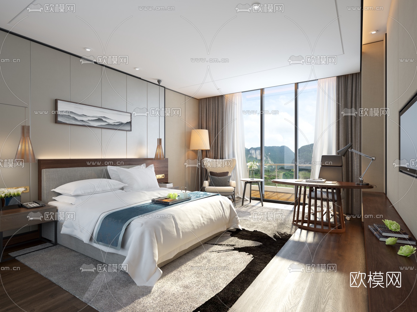 新中式酒店客房3d模型