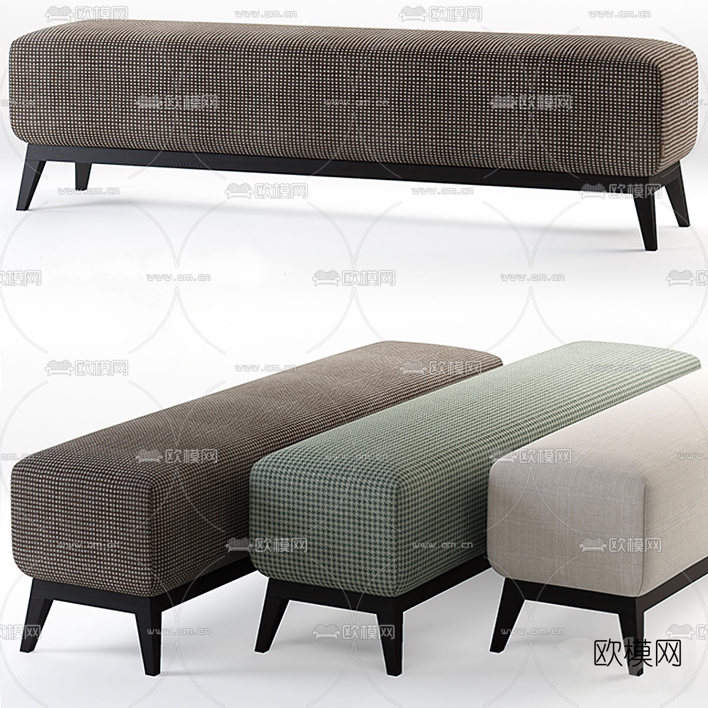 现代布艺床尾凳脚踏3d模型下载（渲染图1）