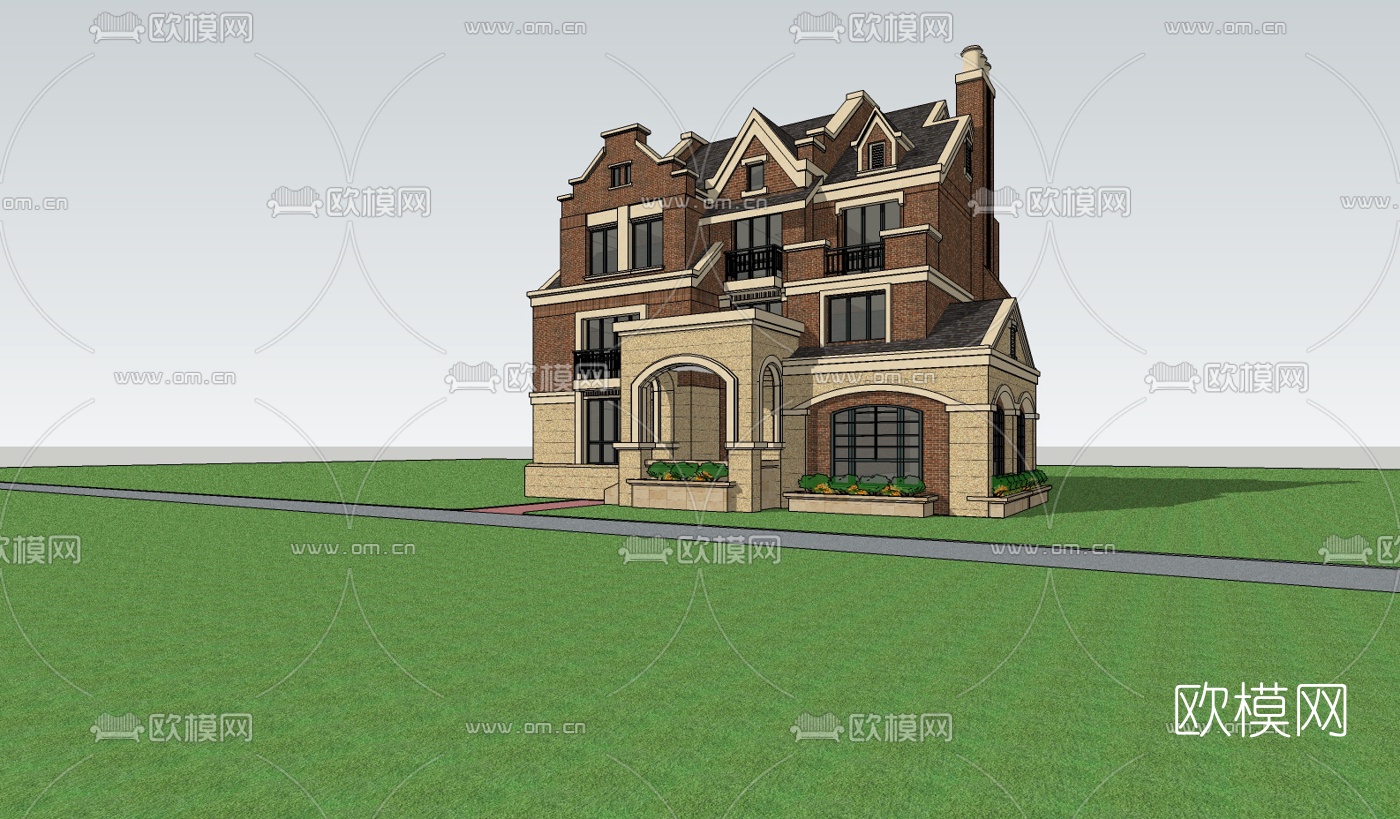 欧式独栋别墅su模型下载