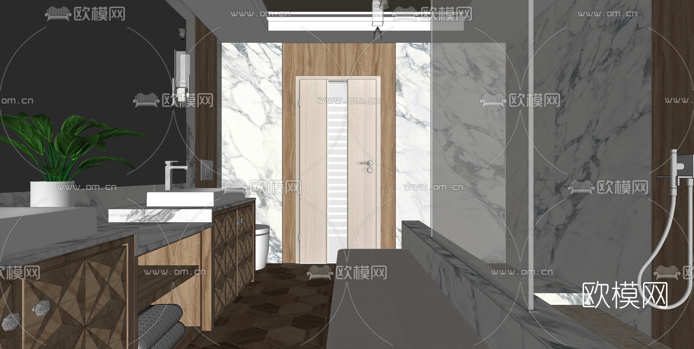现代浴室卫生间su模型下载（渲染图4）