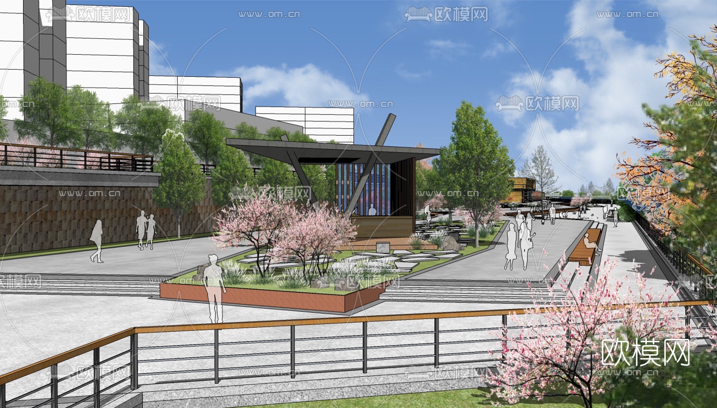 现代滨水景观su模型下载（渲染图2）