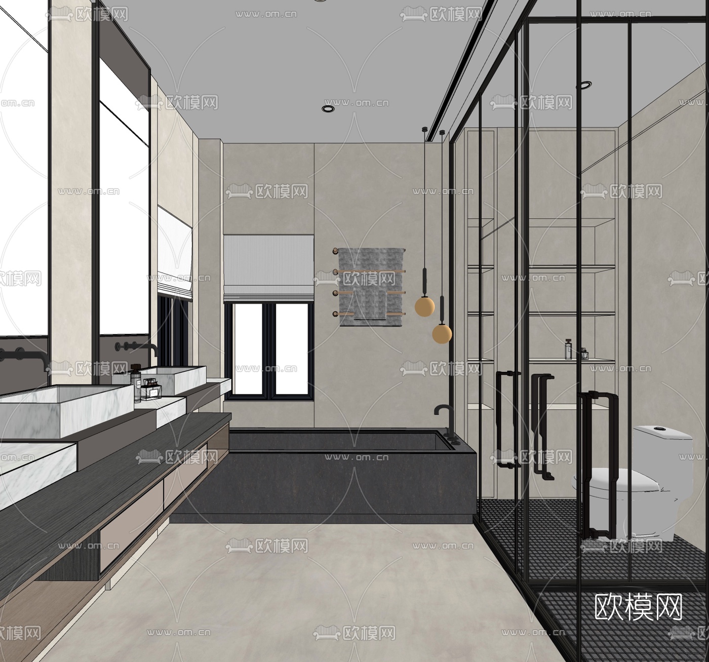 现代卫生间浴室su模型下载（渲染图2）