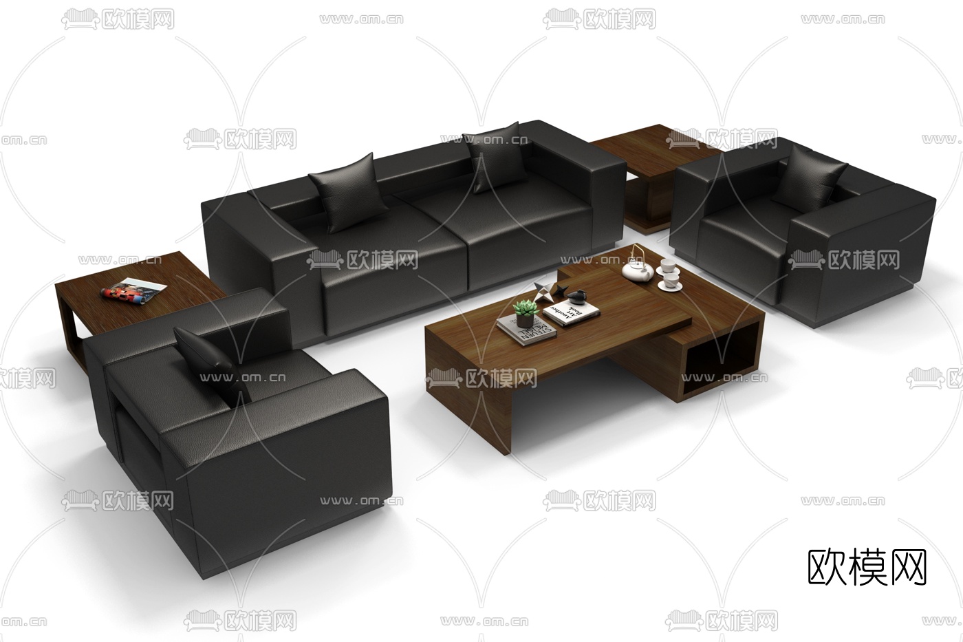 现代皮革办公沙发组合3d模型下载（渲染图1）