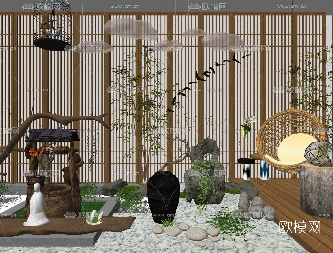 新中式禅意景观小品su模型下载_ID10631130_sketchup模型下载-欧模网