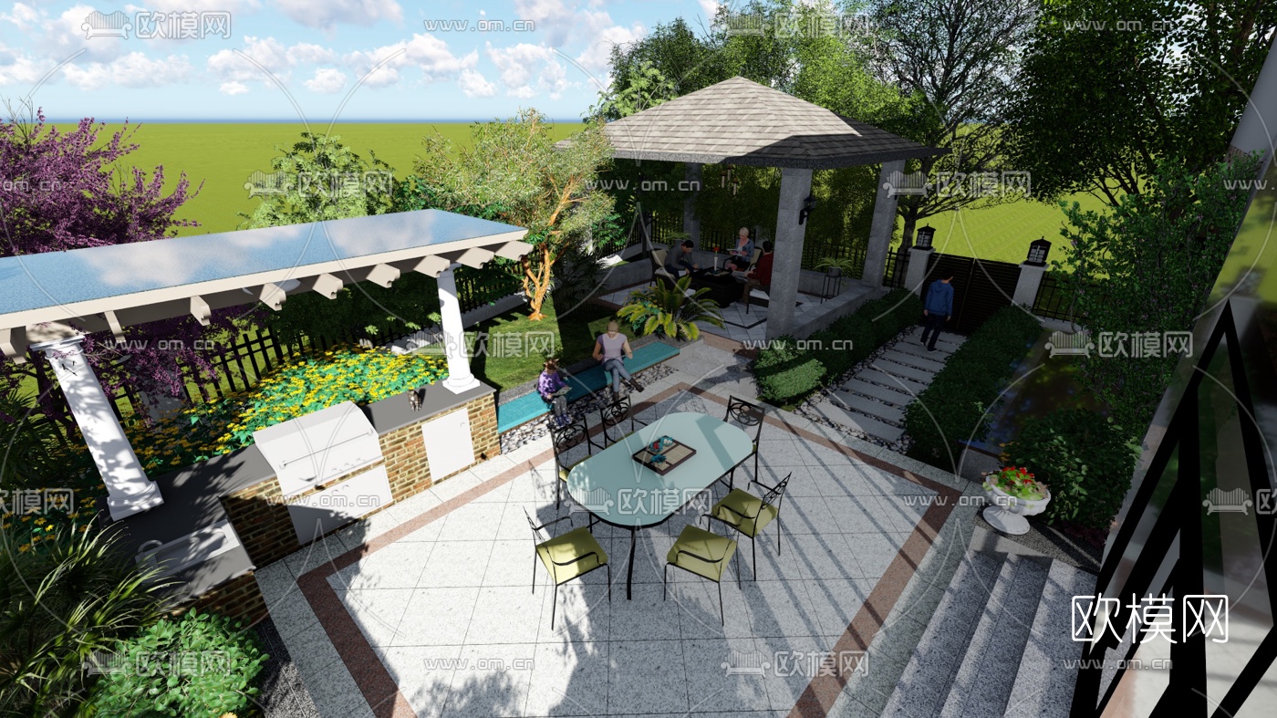 欧式庭院花园su模型下载（渲染图2）