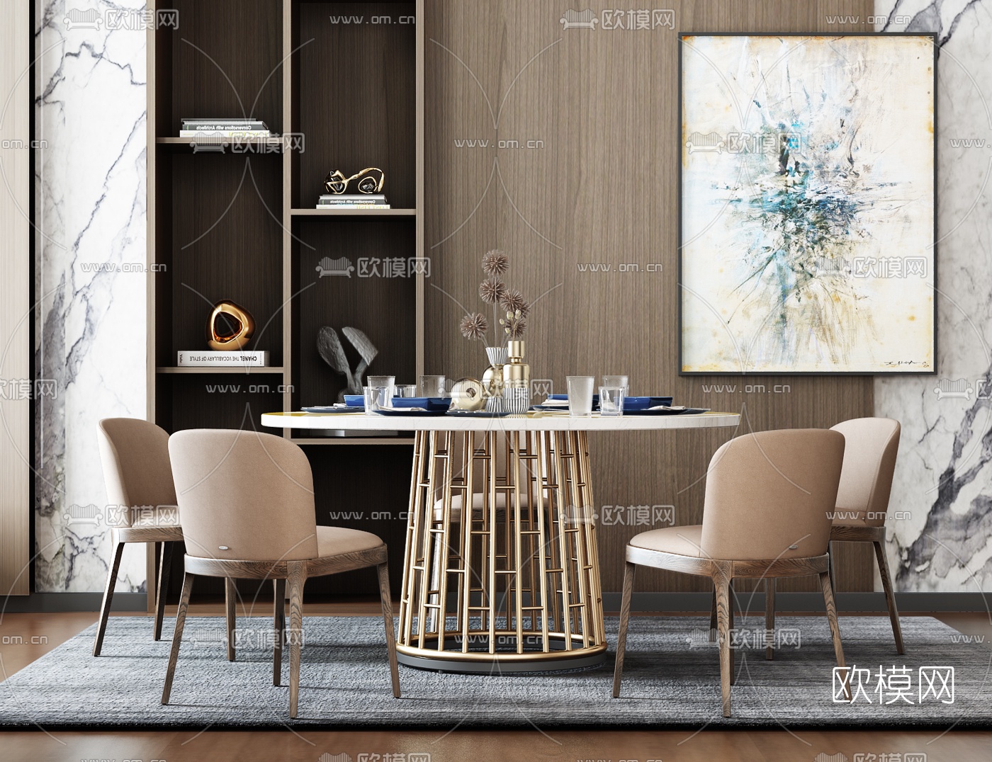 现代轻奢餐桌椅3d模型下载