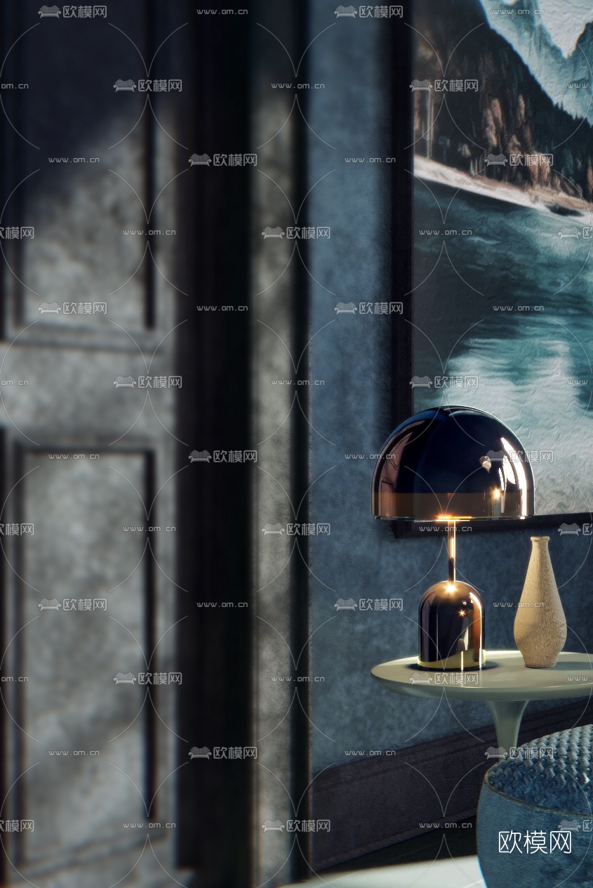 新古典蓝色客厅3d模型下载（渲染图3）