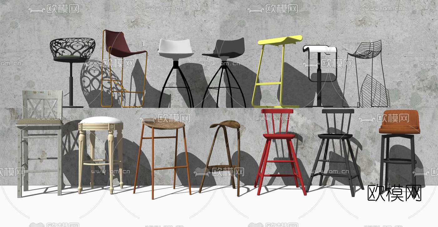 简欧吧台椅组合su模型下载