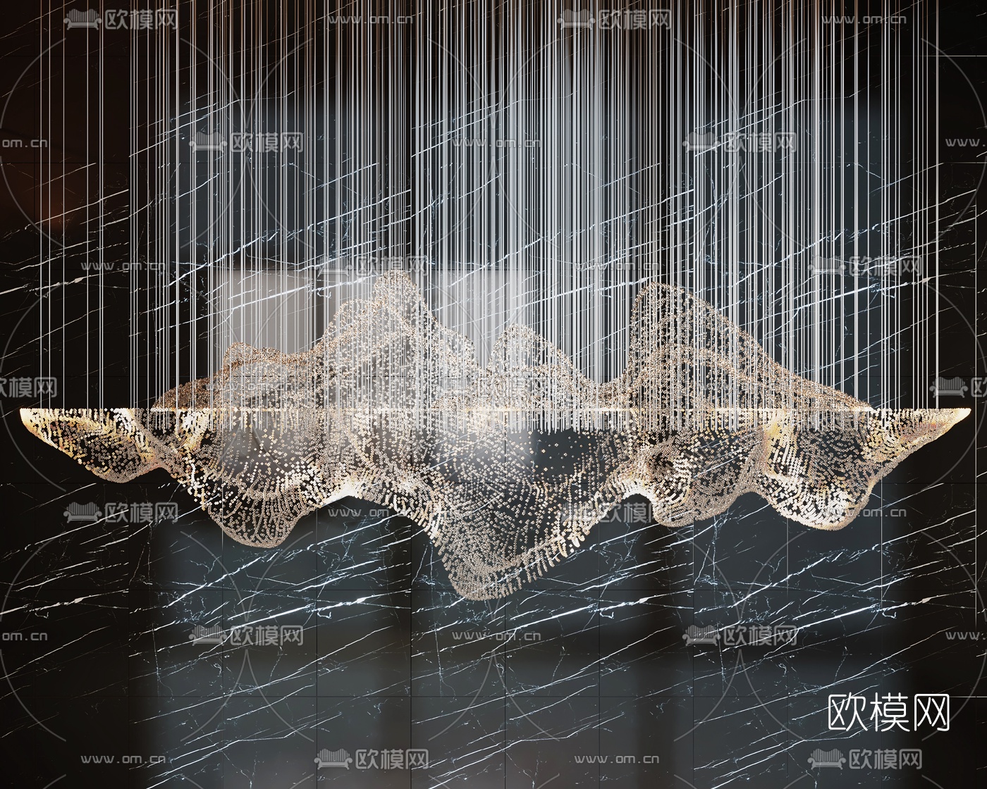 新中式轻奢水晶装饰吊灯3d模型下载（渲染图1）