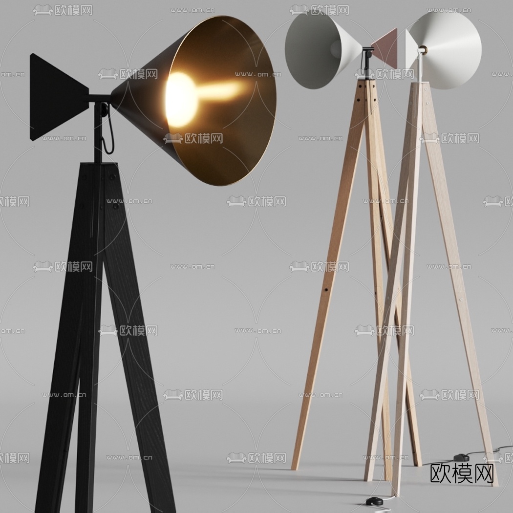 北欧实木落地灯3d模型下载（渲染图2）