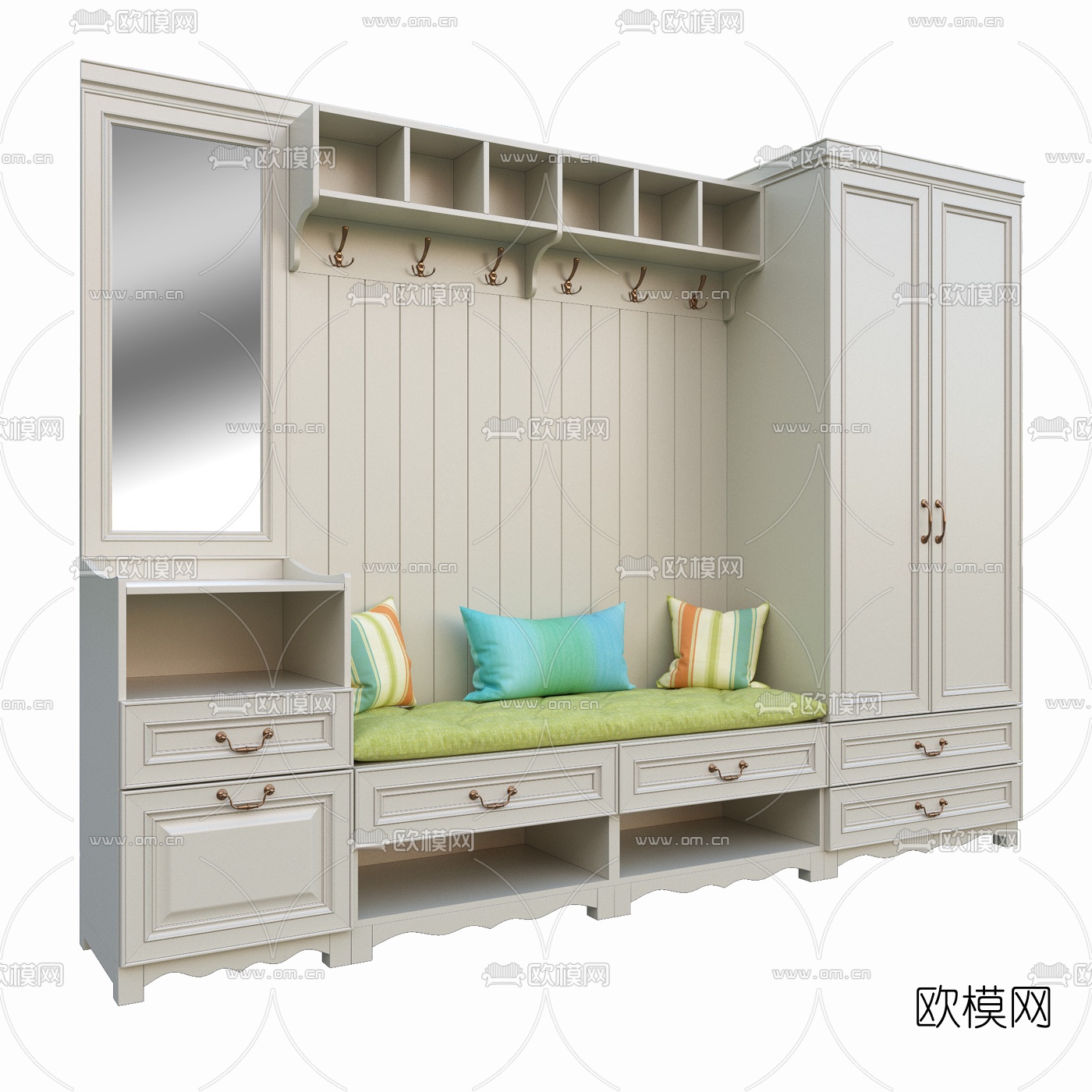 简美实木多功能鞋柜3d模型