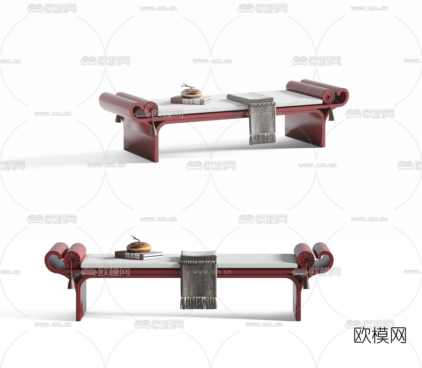 新中式床尾凳3d模型
