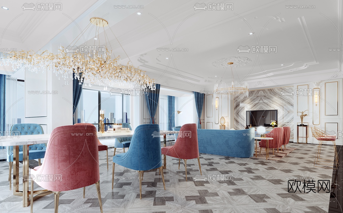 后现代客厅餐厅3d模型