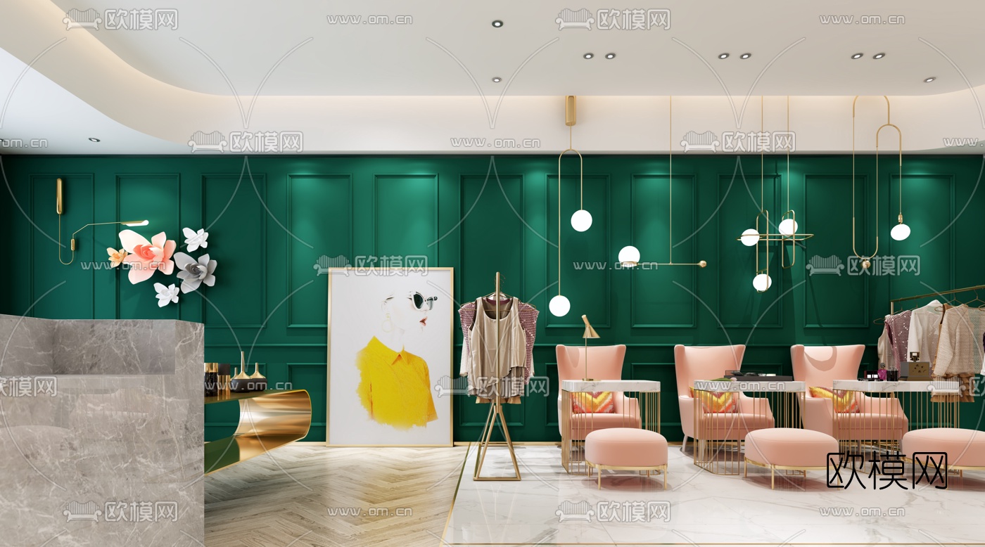 现代轻奢美容院3d模型下载（渲染图2）