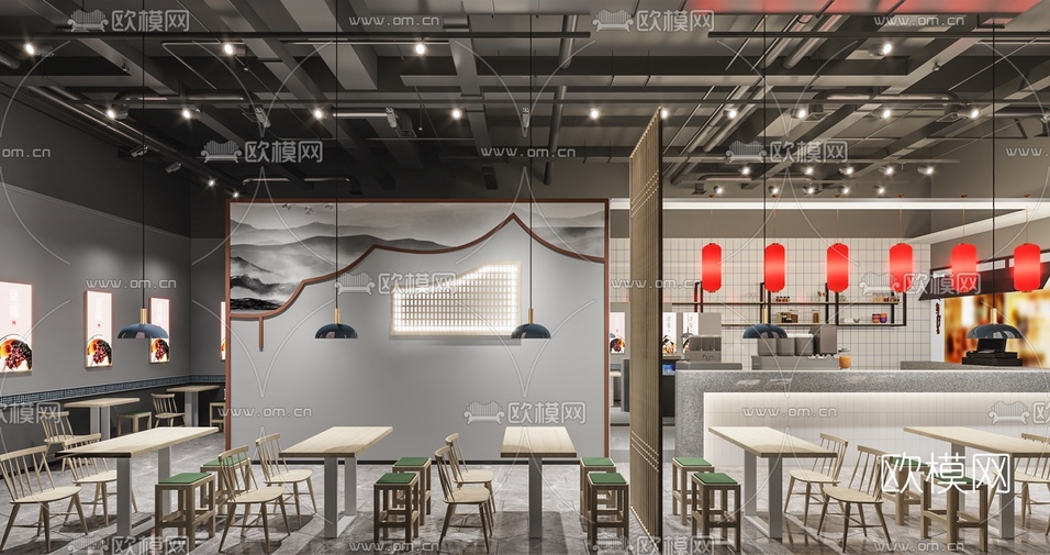 现代奶茶店3d模型下载(渲染图2)