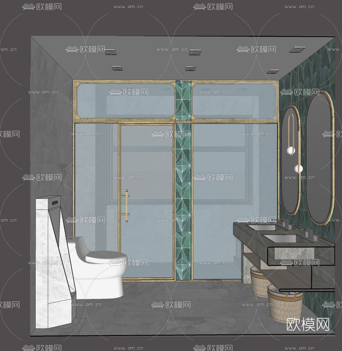 现代轻奢客餐厅su模型下载（渲染图1）