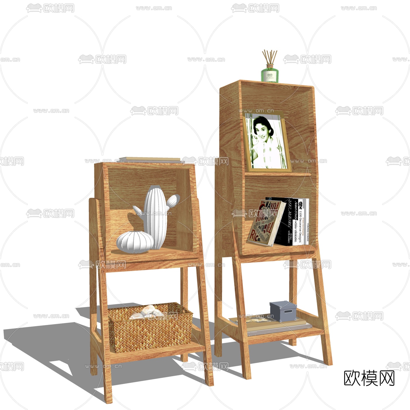 北欧实木书柜su模型下载（渲染图2）