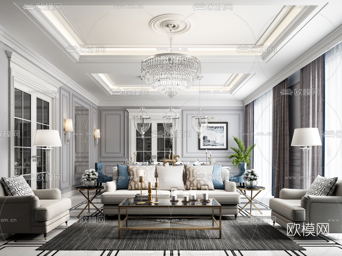 Alexander Savinov设计 新古典客厅餐厅3d模型