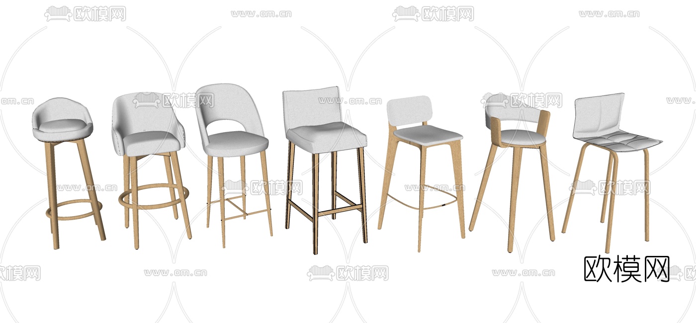 北欧吧椅组合su模型下载