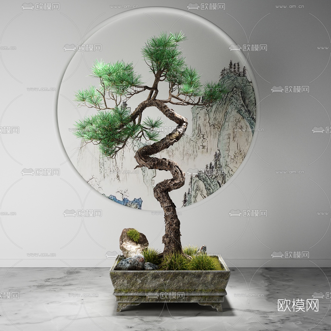 中式松树盆栽3d模型