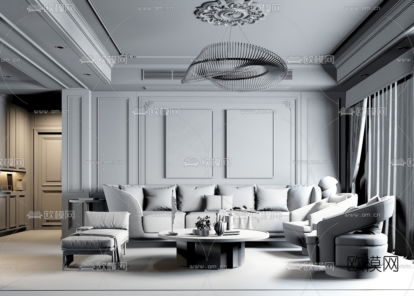 简欧轻奢沙发组合3d模型下载（渲染图2）