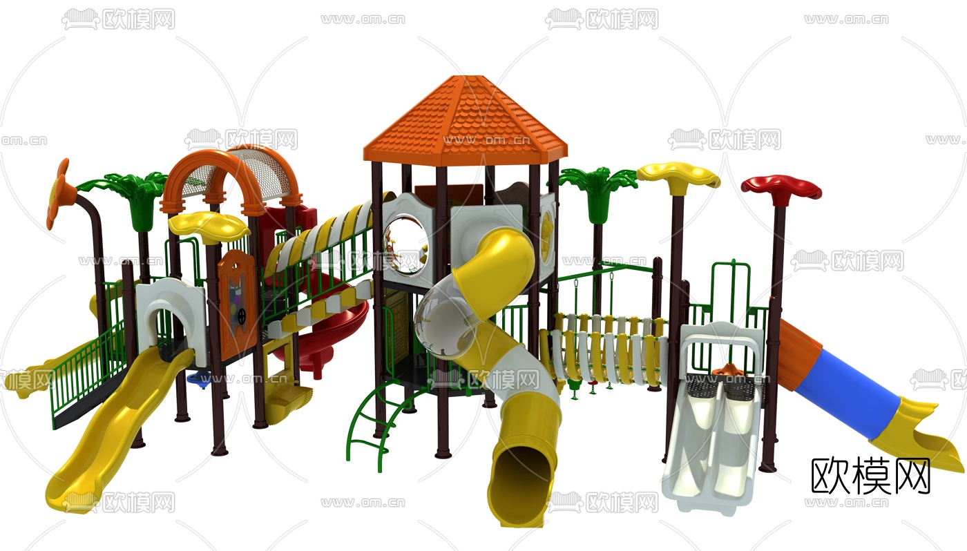 现代儿童滑梯游乐设施3d模型下载（渲染图1）