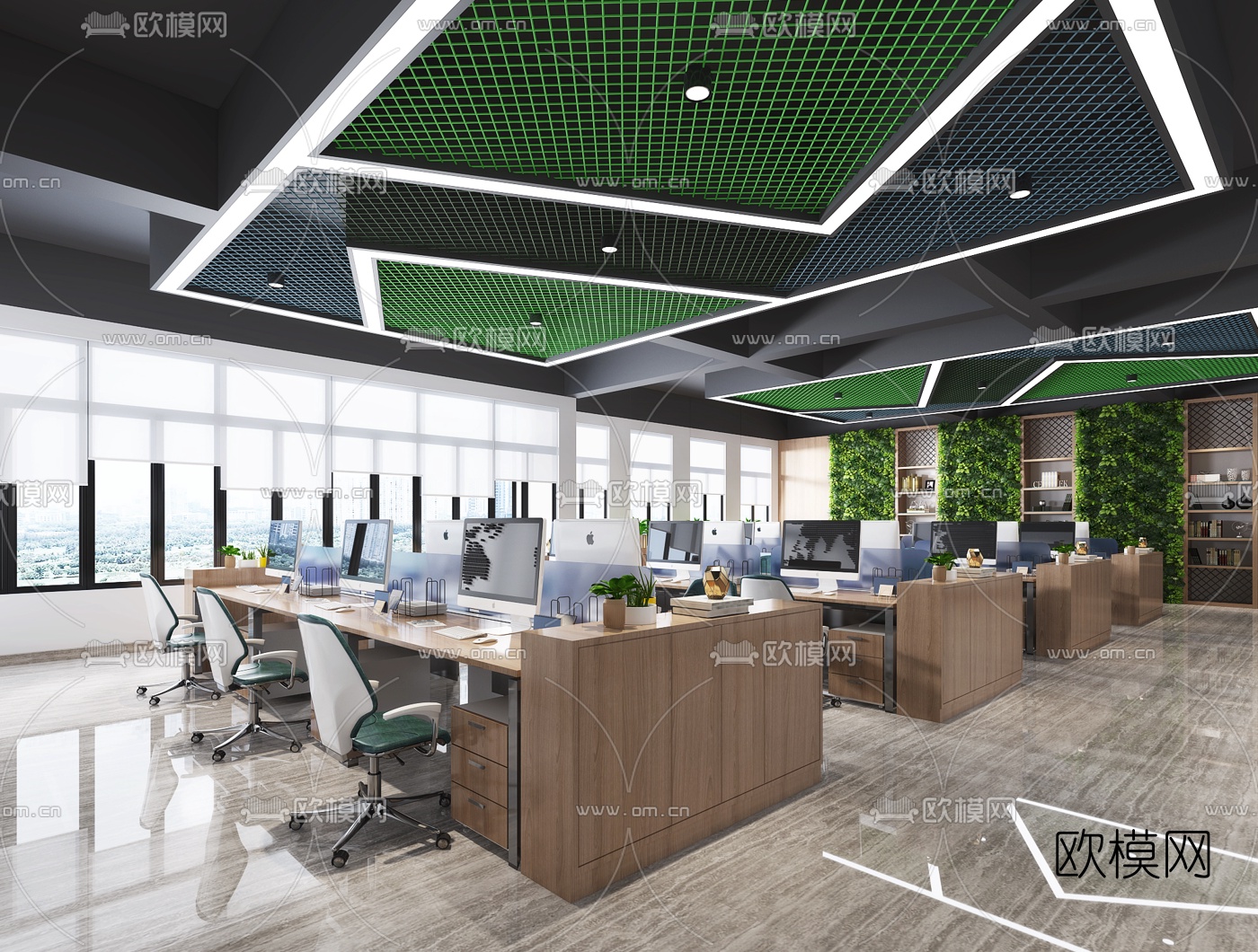 现代敞开式办公室3d模型