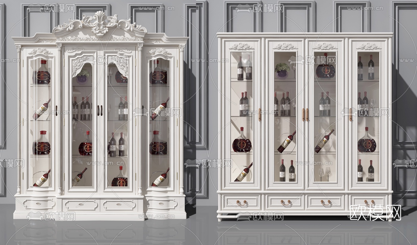 欧式实木雕花酒柜3d模型