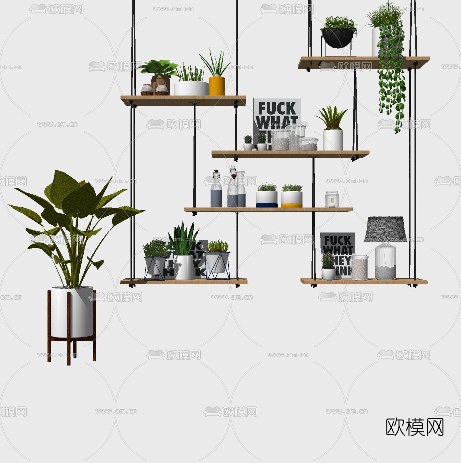 北欧装饰架盆栽组合su模型下载（渲染图2）