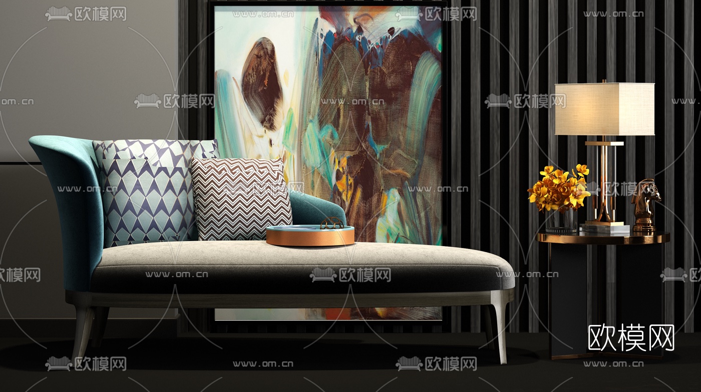 现代绒布贵妃椅3d模型下载