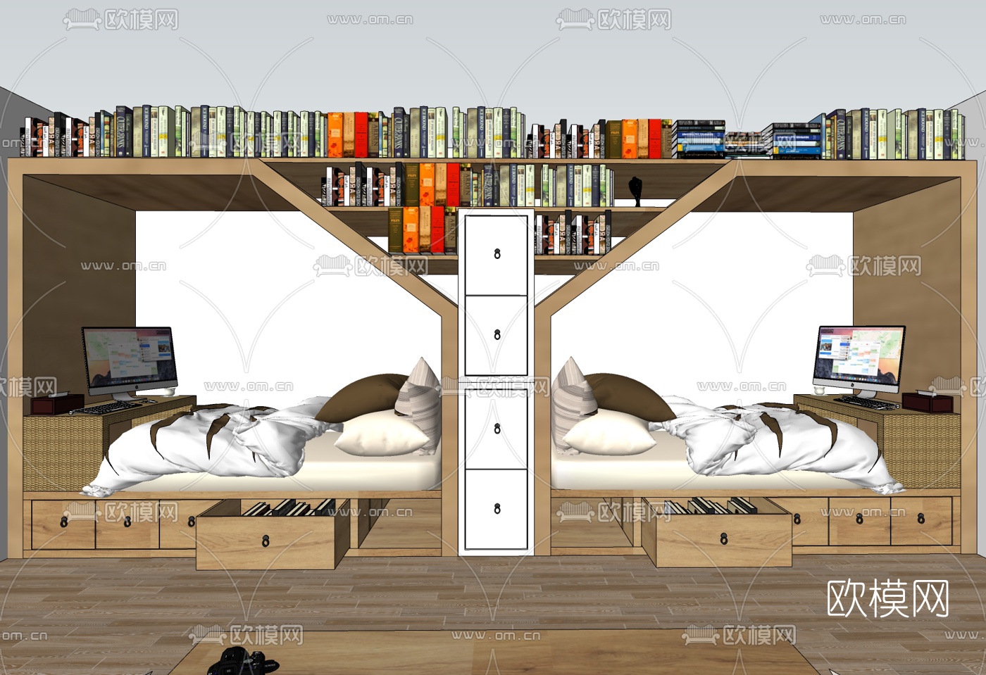 现代学生单人床su模型下载