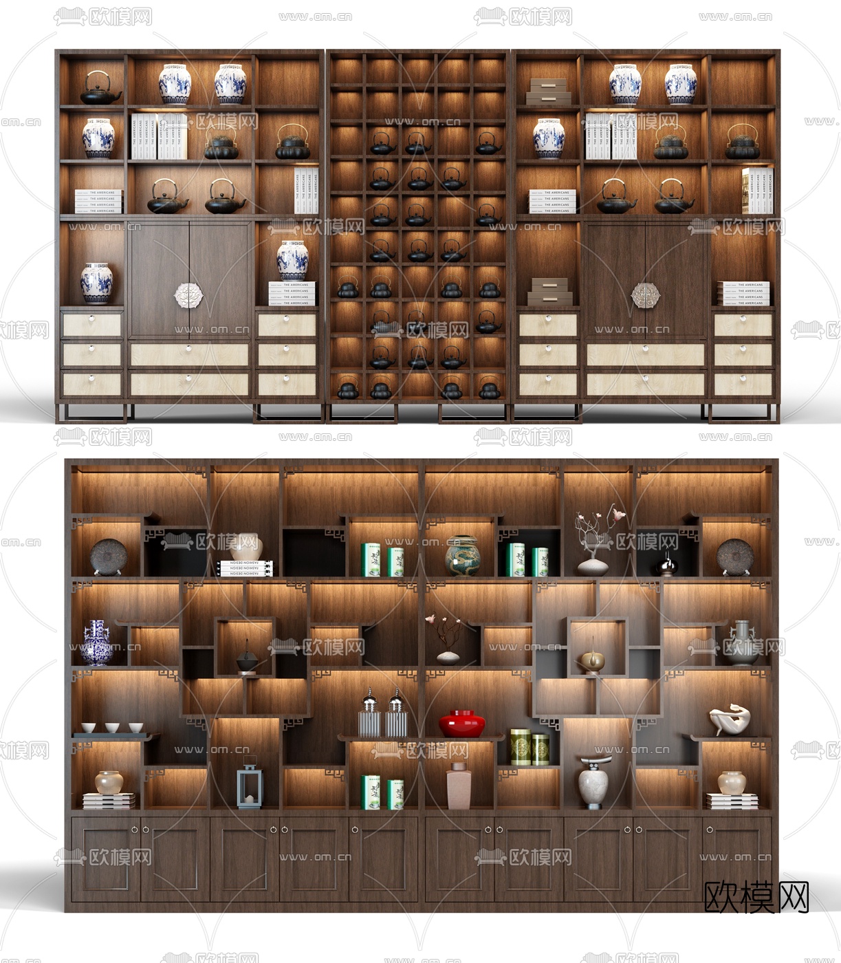 新中式装饰柜3d模型下载（渲染图1）