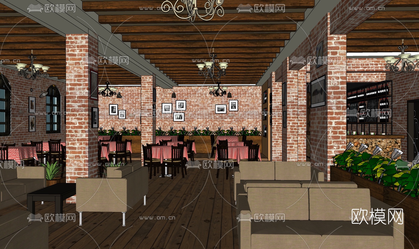欧式西餐厅免费su模型下载（渲染图1）