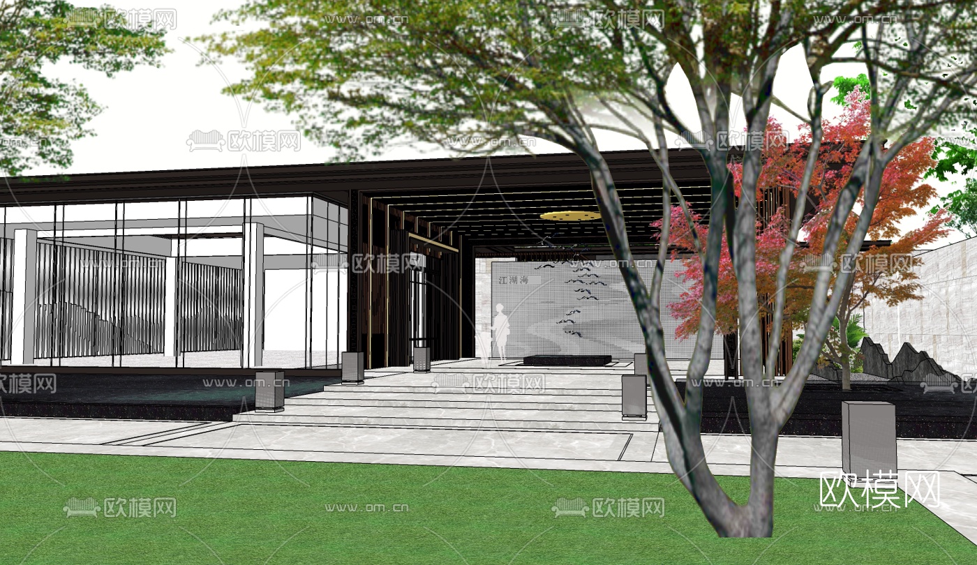 中式售楼处免费su模型下载（渲染图5）