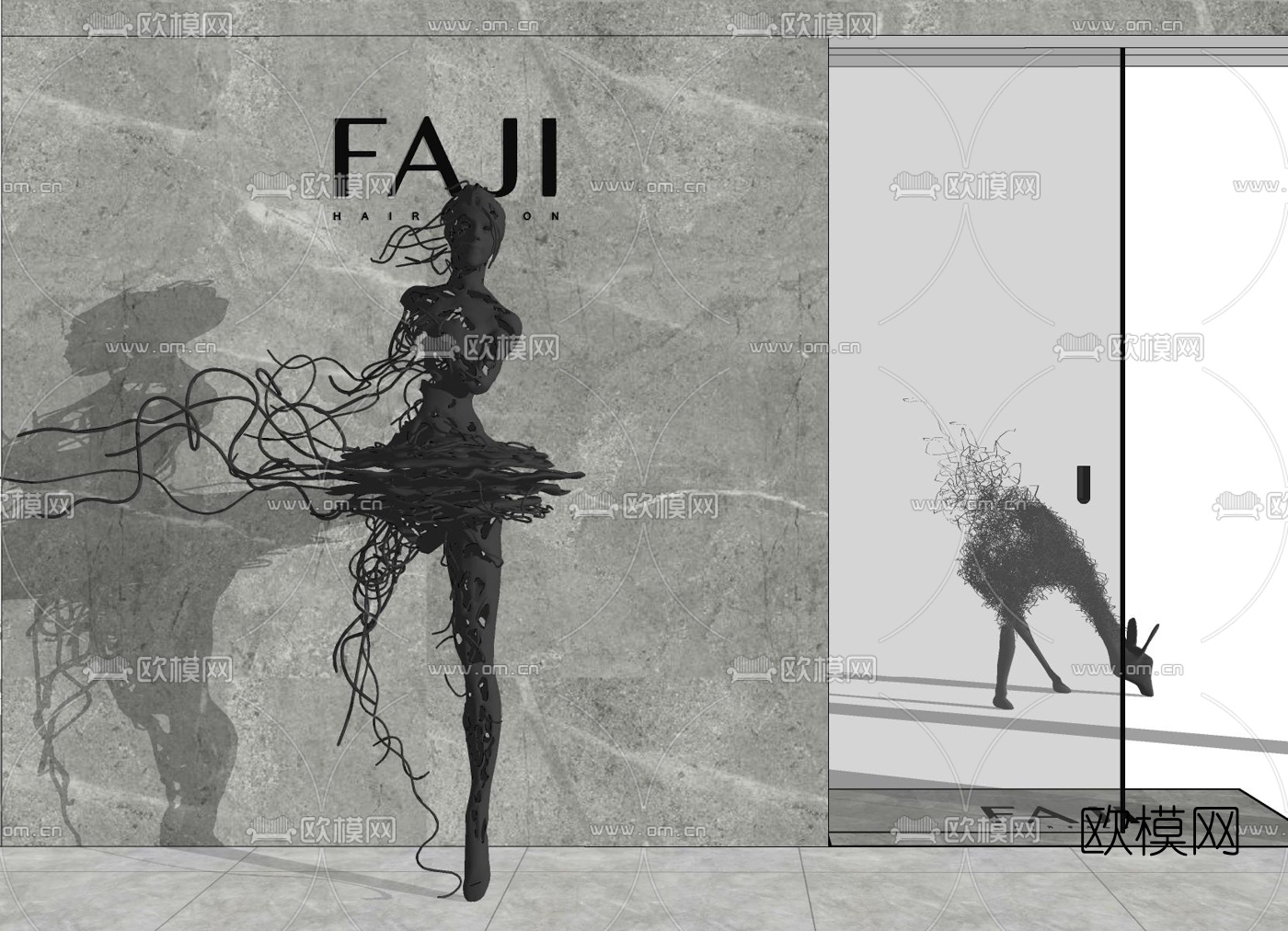 现代铁艺芭蕾舞人物雕塑su模型下载