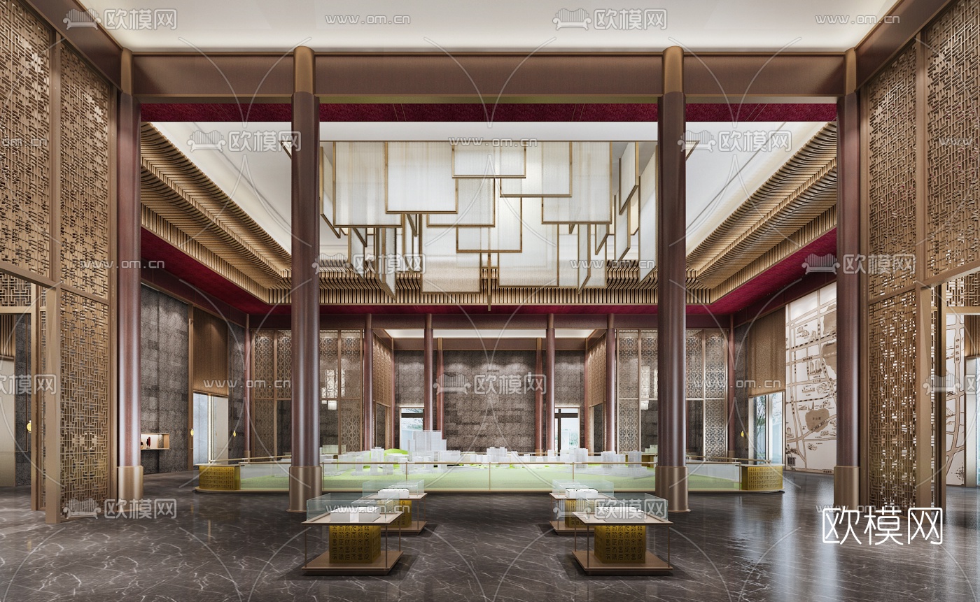 新中式售楼处3d模型下载（渲染图1）