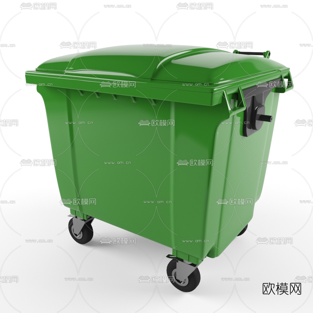 现代绿色塑料公用垃圾桶3D模型下载（渲染图1）
