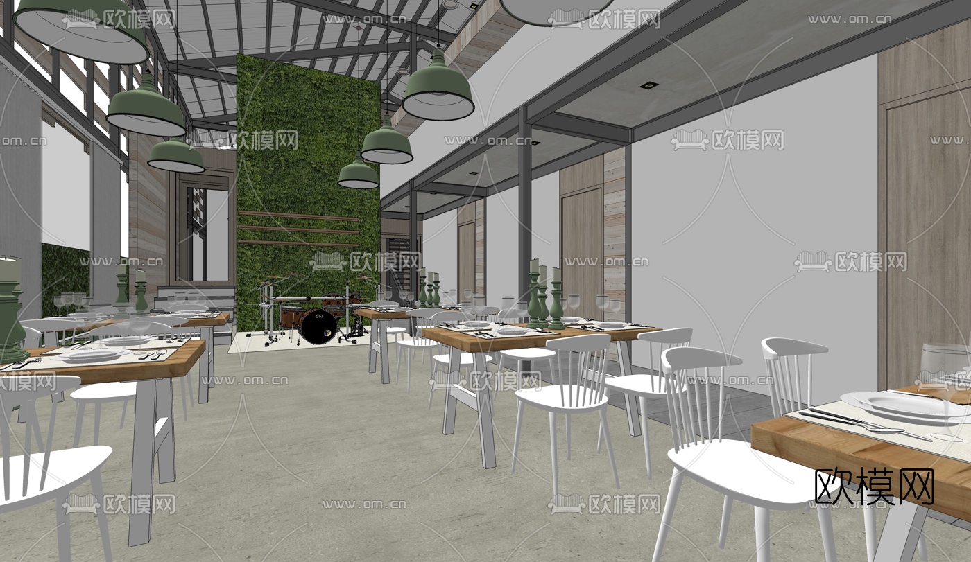 工业风民宿餐厅su模型下载（渲染图3）