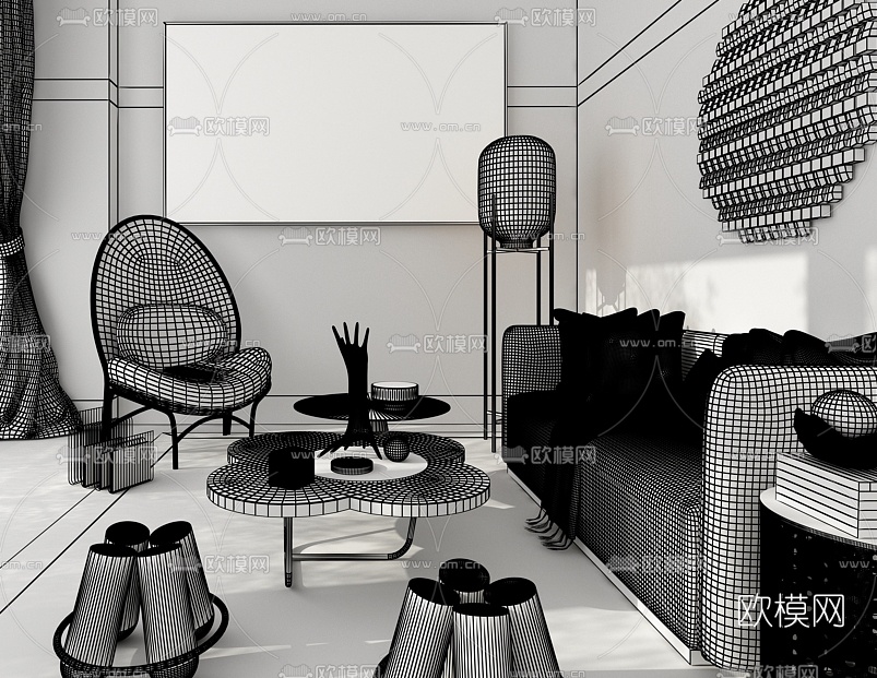 G&K设计 现代布艺沙发组合3d模型