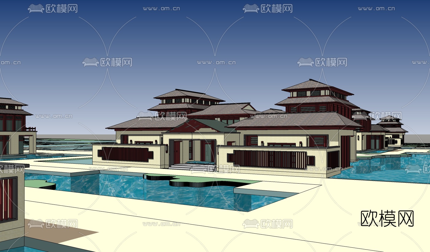 中式休闲会所su模型下载（渲染图1）