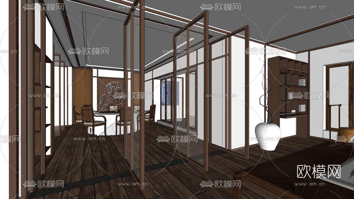 新中式会所会客室su模型下载（渲染图2）