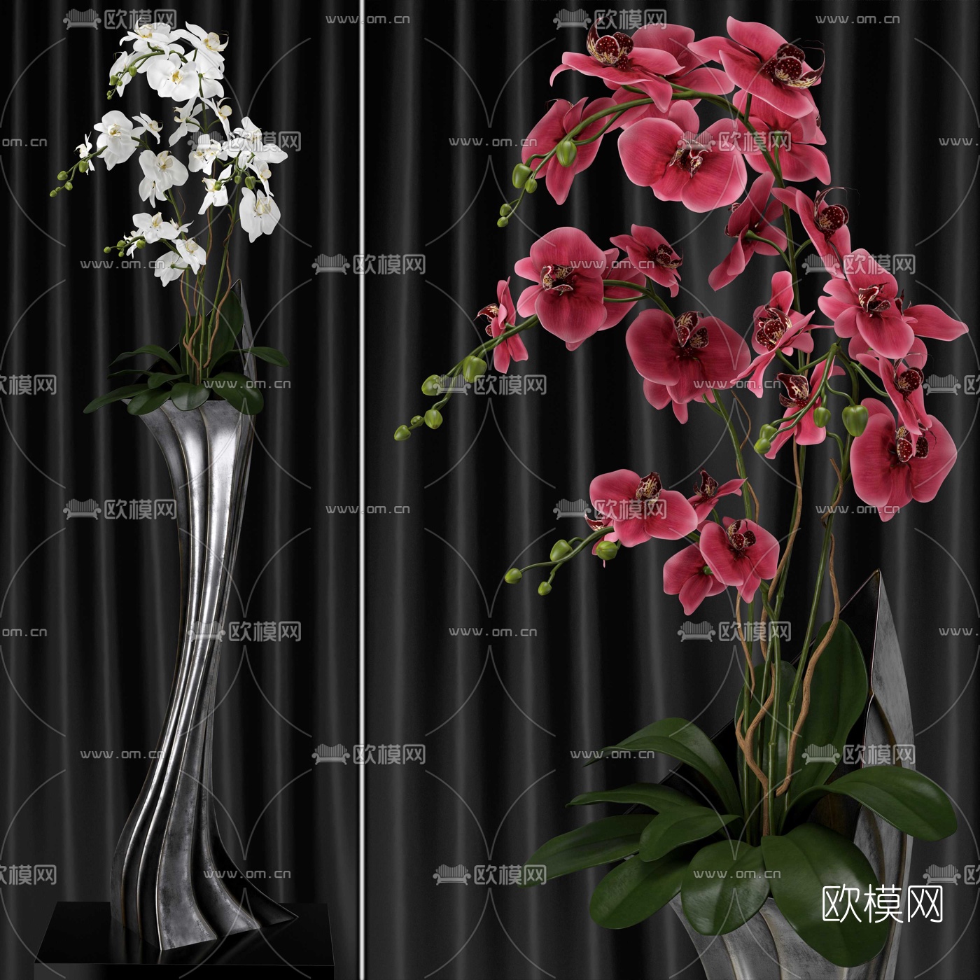 现代金属花瓶兰花组合3D模型下载_ID10570626_3dmax免费模型-欧模网