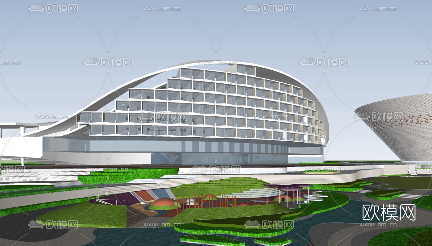 中式商业区规划su模型下载（渲染图4）