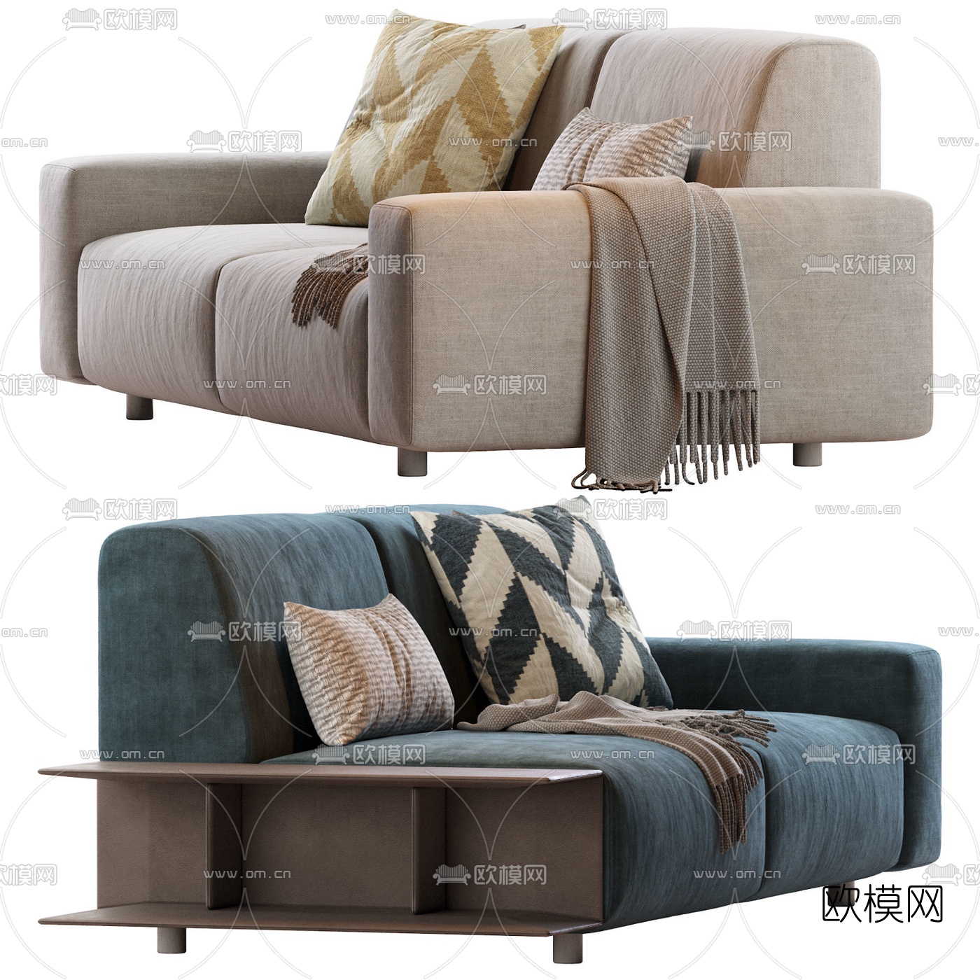现代布艺双人沙发3d模型下载（渲染图2）