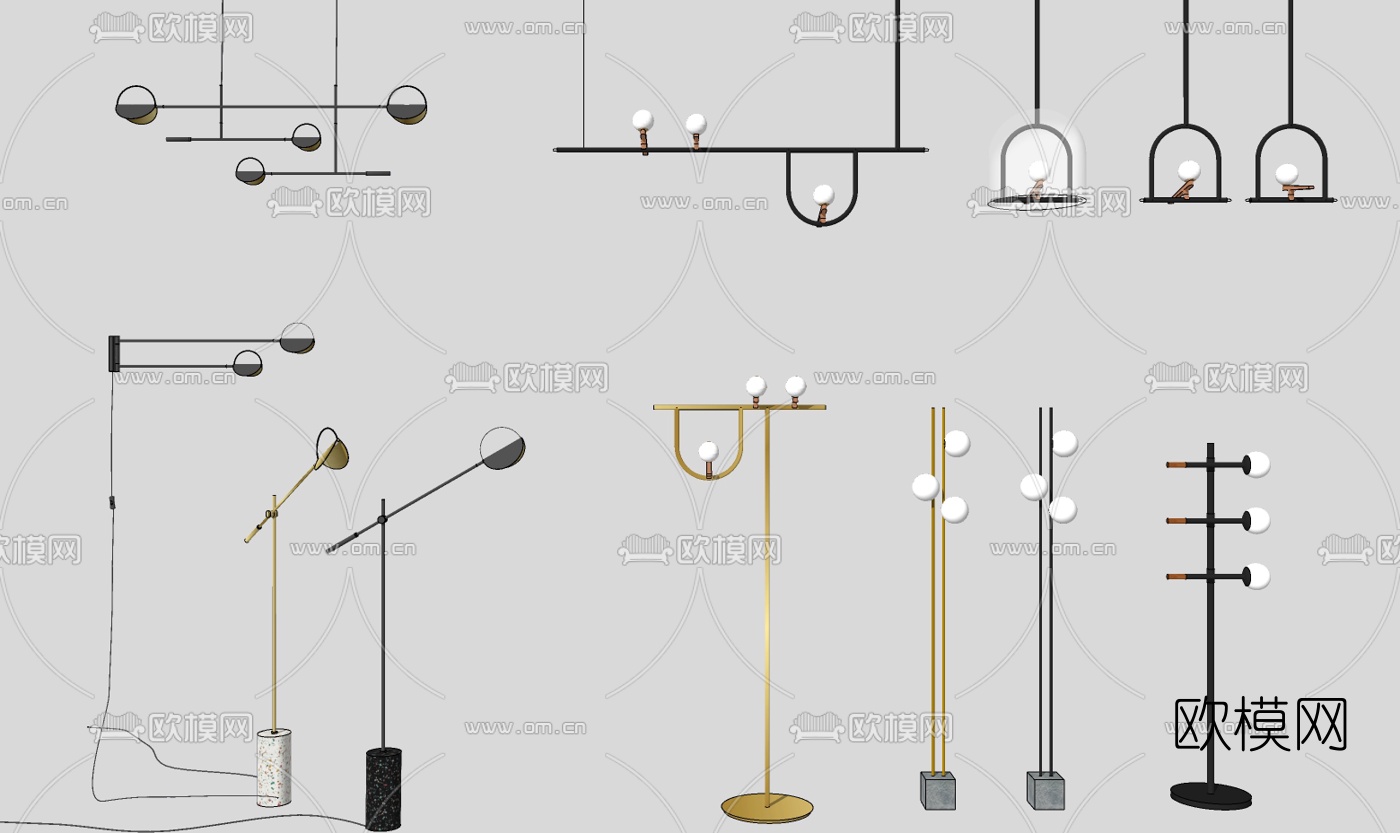 现代创意吊灯落地灯su模型下载