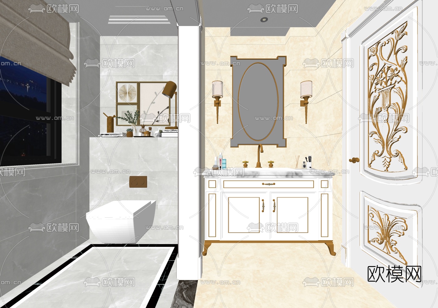 法式简约浴室卫生间su模型下载