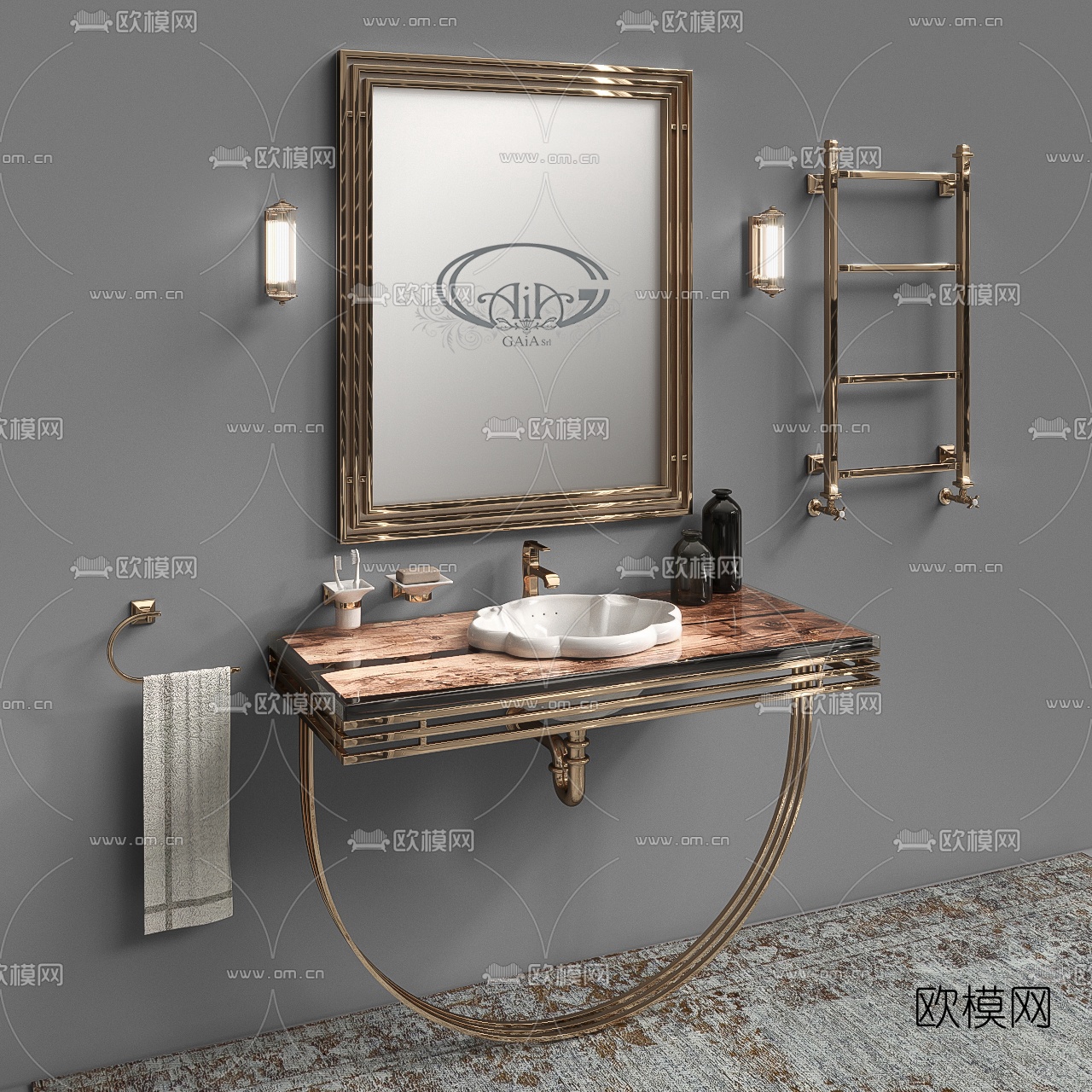 后现代金属浴室架洗手台3d模型