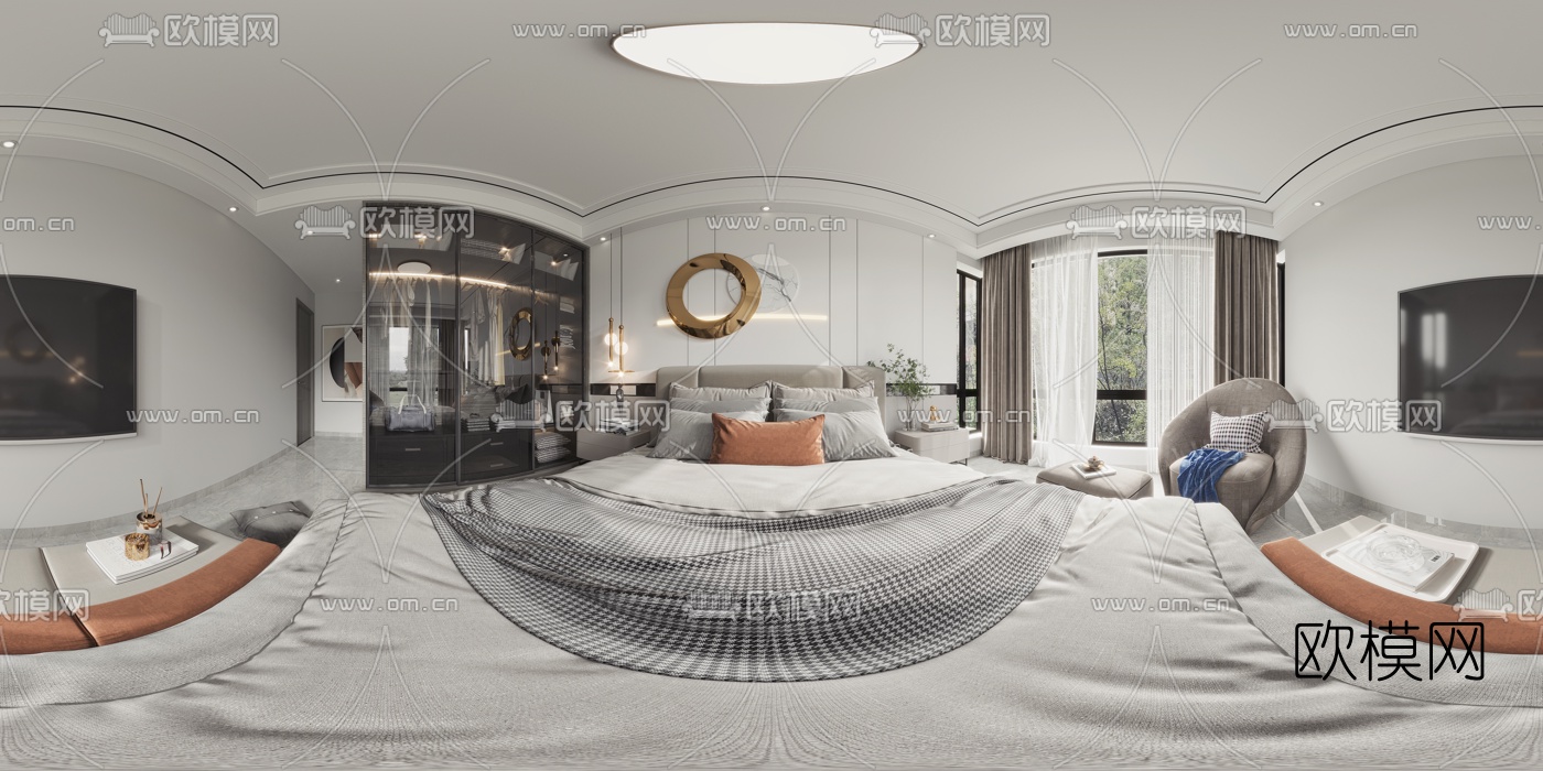 现代卧室cr全景3d模型